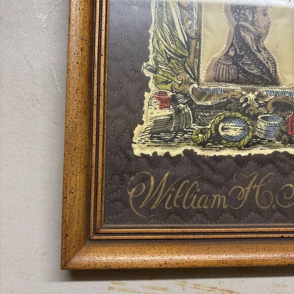 Framed Trapunto Embroidery: William Henry Allen War of 1812 Naval Commandant - Picture 2 of 8